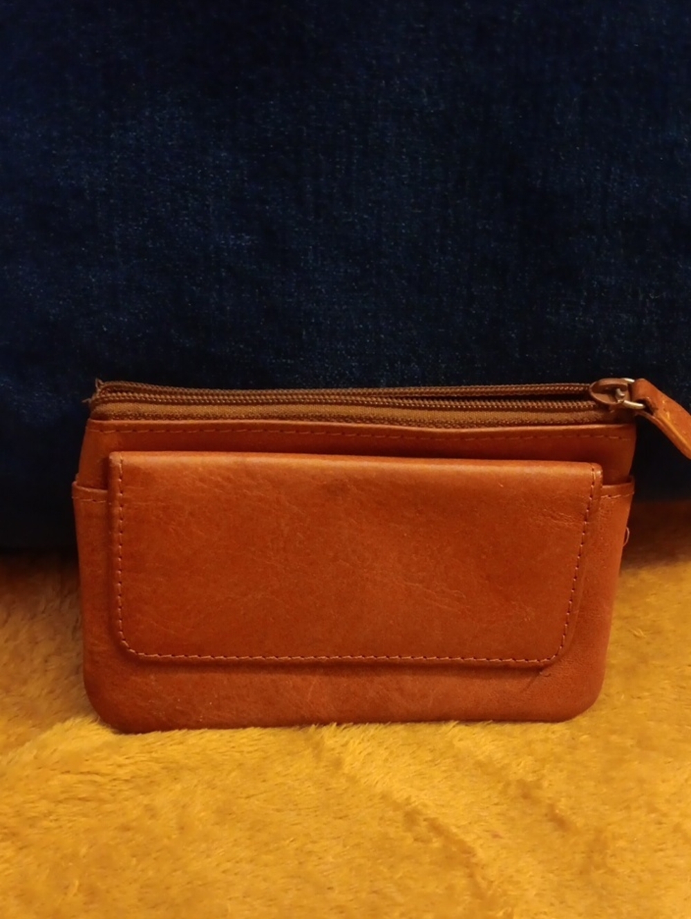 Compact Tan Leather Wristlet Wallet
